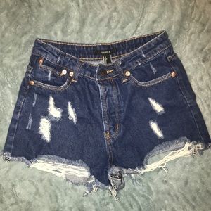 high waisted blue denim shorts